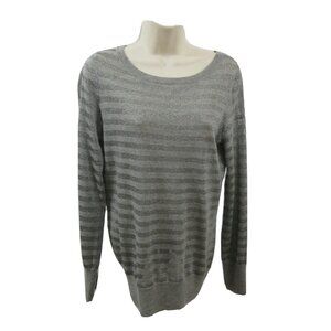 Talbots Sweater Sz Medium Gray Pure Italian Merino Metallic Striped Long Sleeve